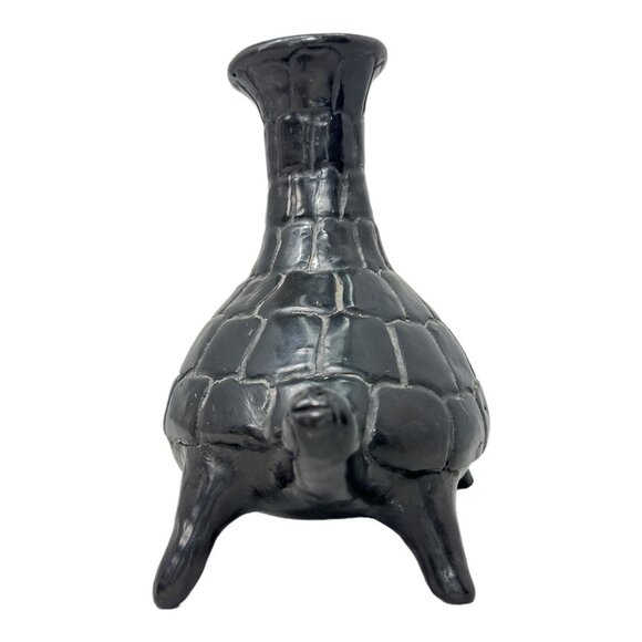 Barro Negro de Oaxaca Handmade Black Mexican Clay Tortoise VNTG Vase 7" H x 8" W - Picture 5 of 8